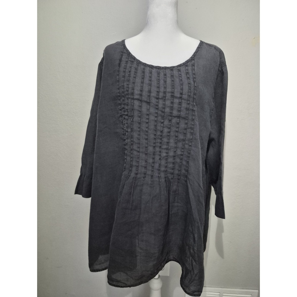 Kleen Tunic Top Womens 1X 100% Ramie Charcoal Gray Minimalist Lagenlook Coastal